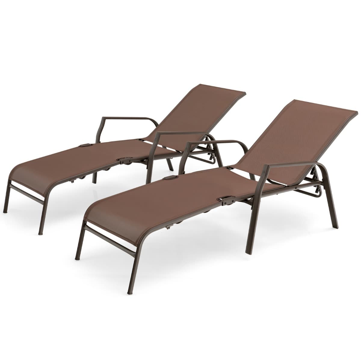 CostwayLot de 2 Chaises longues avec Dossier Réglable Tissu Respirant Structure Robuste en Acier Charge Max 150KG