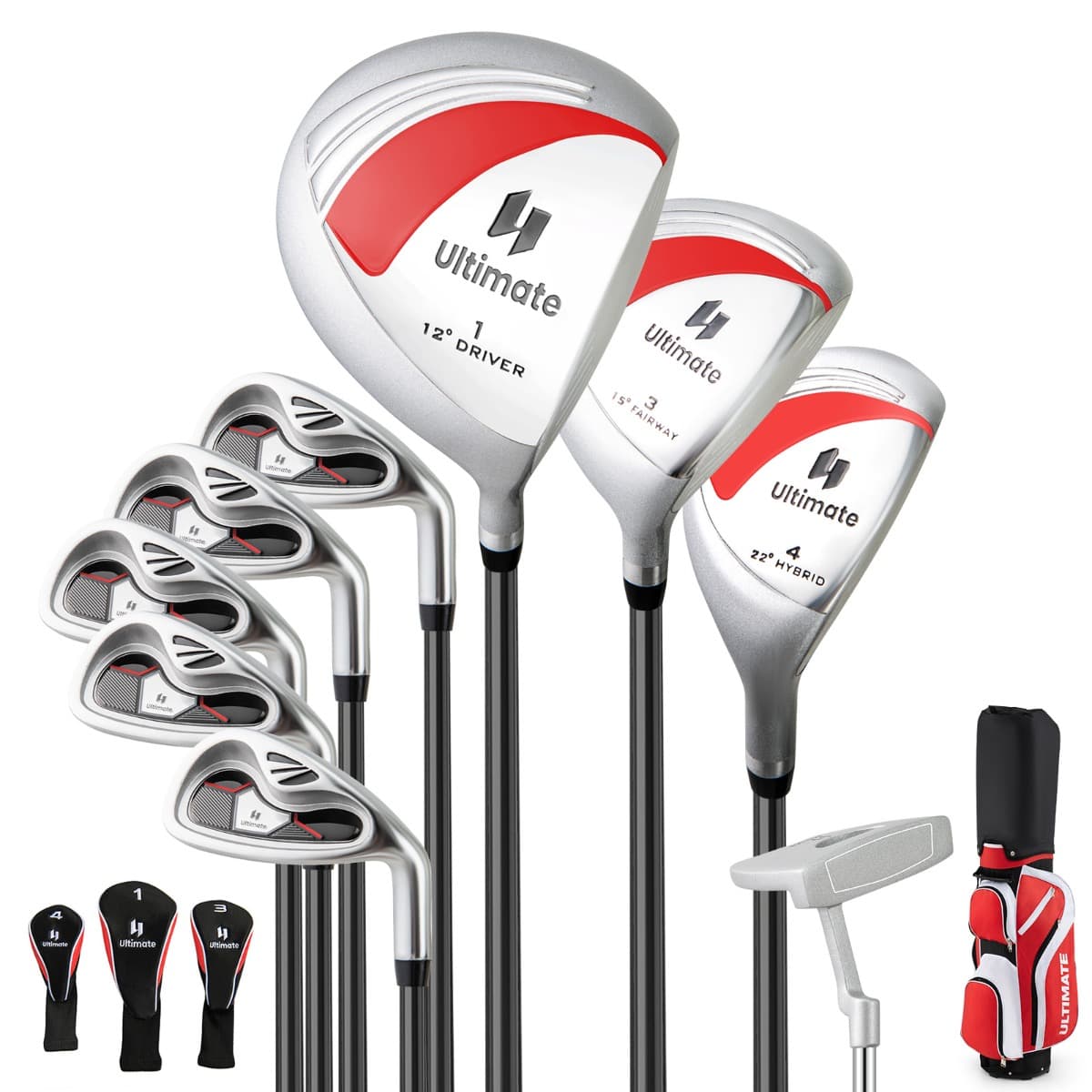 CostwayEnsemble de Golf Complet pour Femmes Comprend 460CC #1 Driver #3 Fairway #4 Hybride #6 #7 #8 #9 & #P Fers Putter 3 Protèges-Chef Rouge