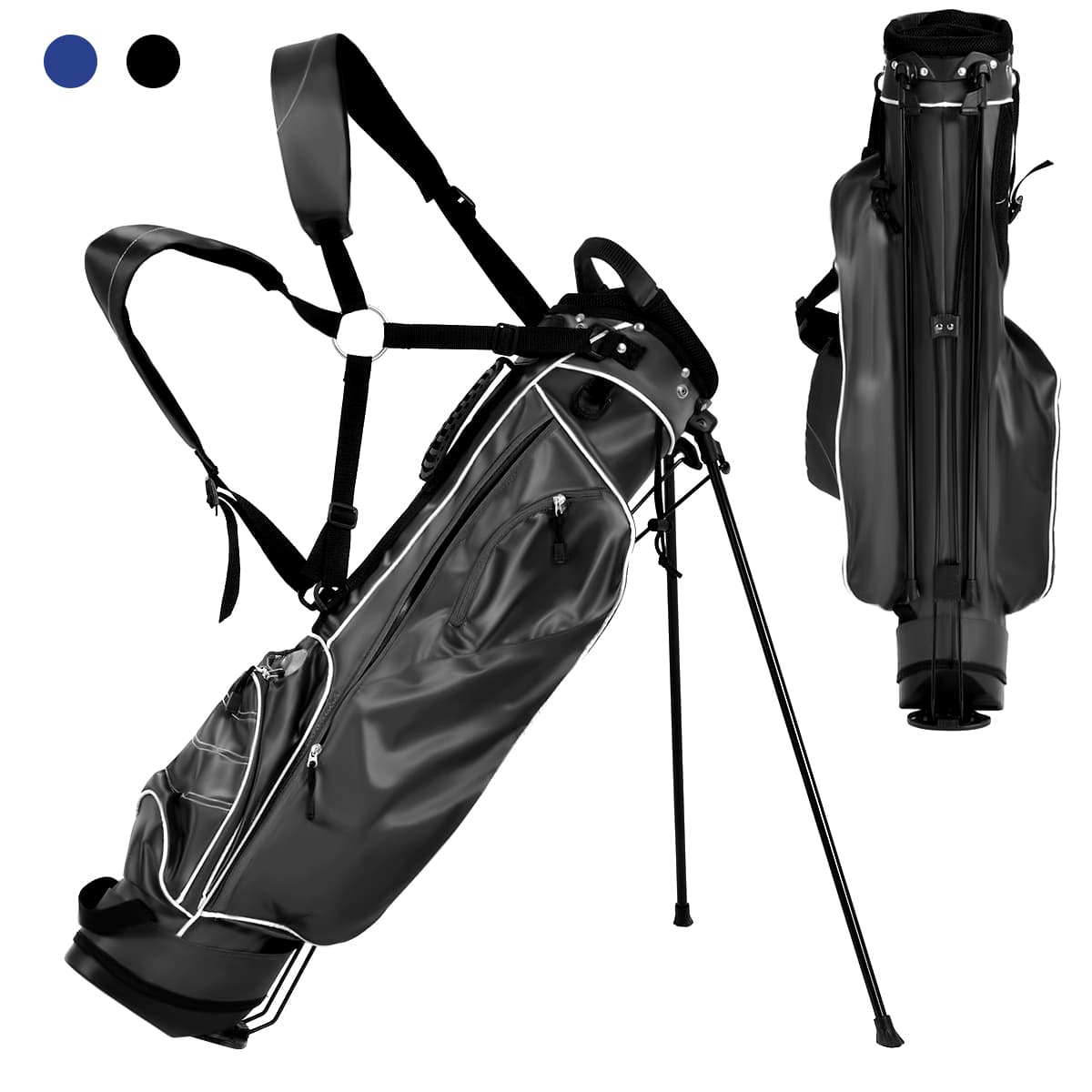 CostwaySac de Golf 9’’ Multifonctionnel avec Trépied en Polyester avec Sangles 4 Compartiments 17,2 x 25,2 x 79,5 cm Noir
