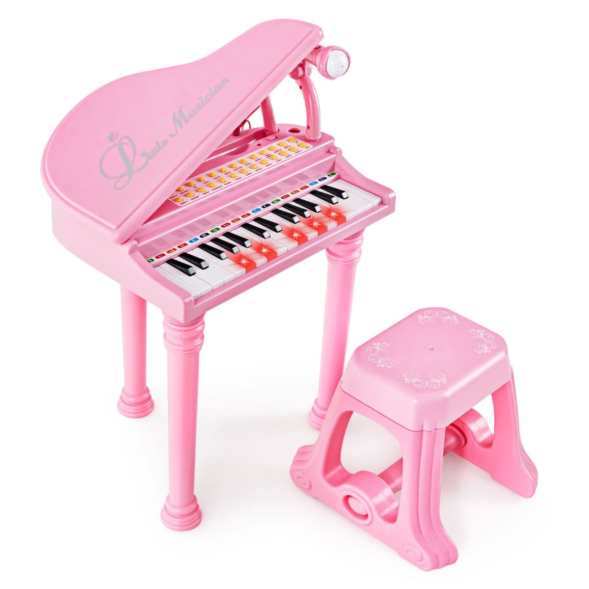 CostwayPiano Numérique 31 Touches avec Tabouret & Microphone Piano Electronique avec Mode d'Enseignement LED & MP3 pour Enfants 3 Ans Rose