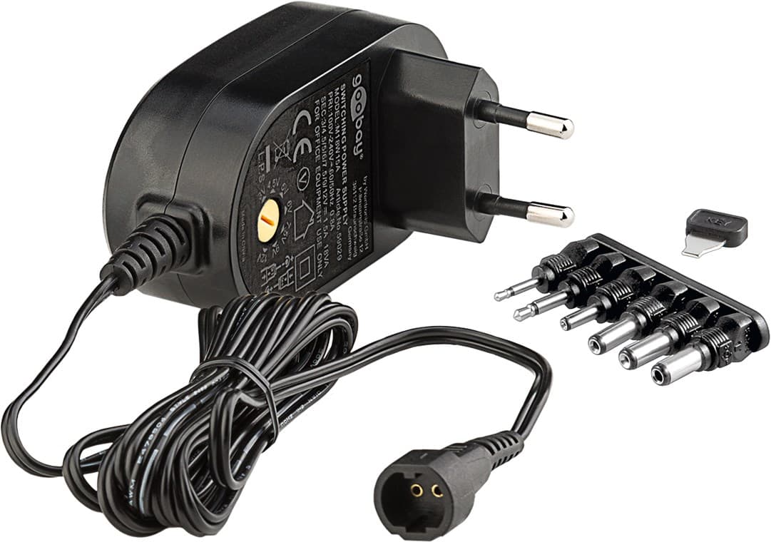 Alimentation universelle Goobay (3V-12V max. 18W / 1.5A) - avec 6 adaptateurs DC