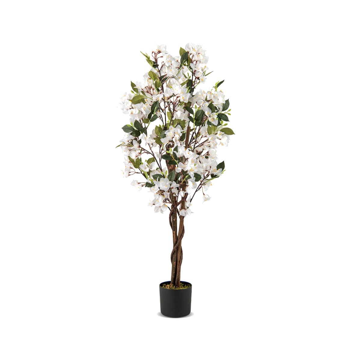 CostwayPlante Artificielle Bougainvillier de 120cm Plante Fleurie Faussée en Pot de Pépinière avec Fleurs en Pleine Floraison Blanc