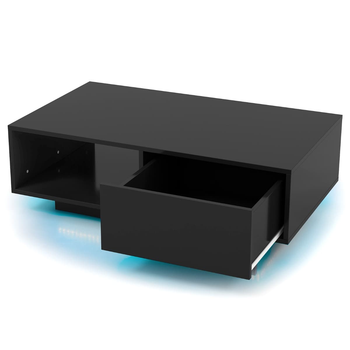 Table Basse Contemporain avec lumières LED 20 Couleurs 95x55x31 CM Table de Salon avec Grand Tiroir