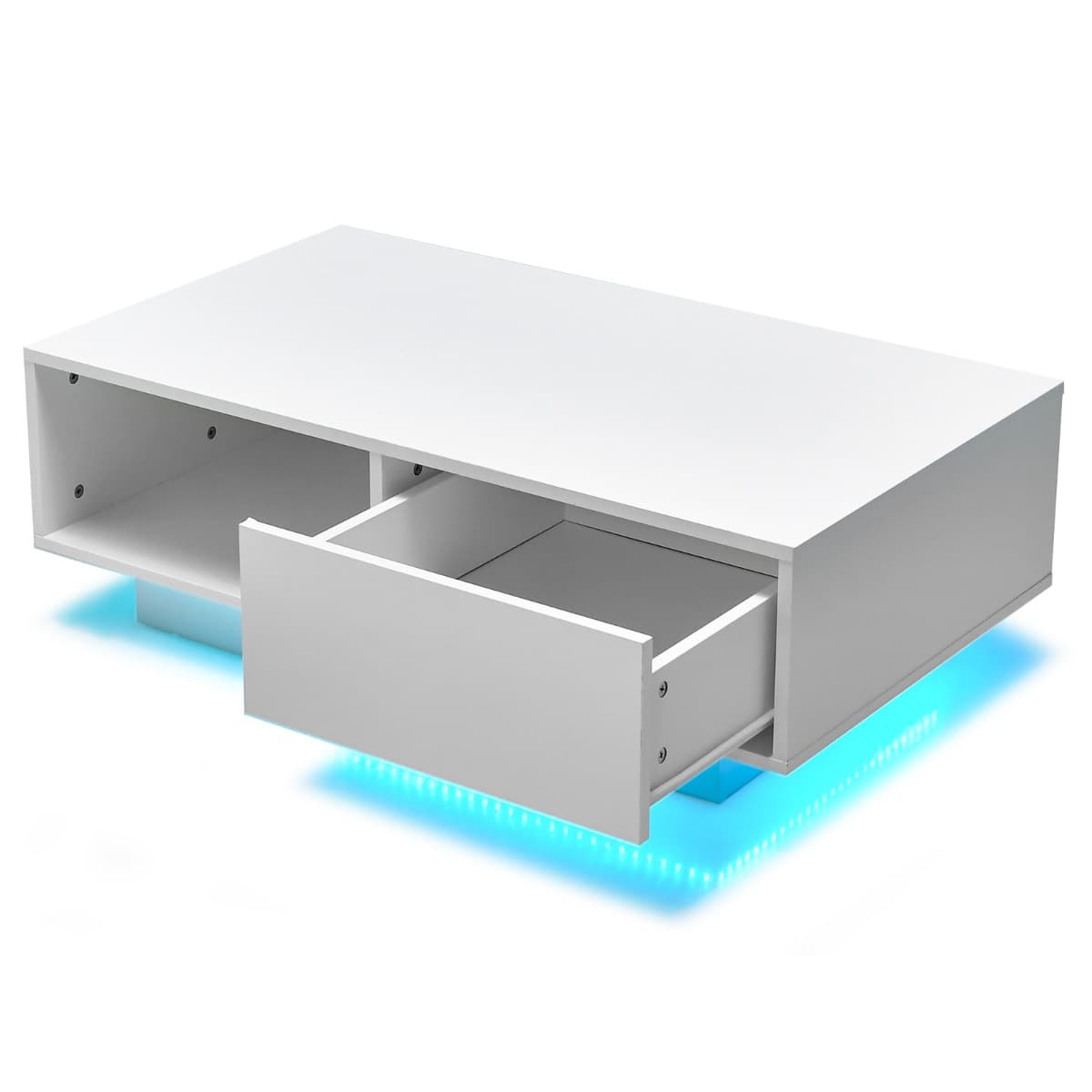 Table Basse Contemporain avec lumières LED 20 Couleurs 95x55x31 CM Table de Salon avec Grand Tiroir